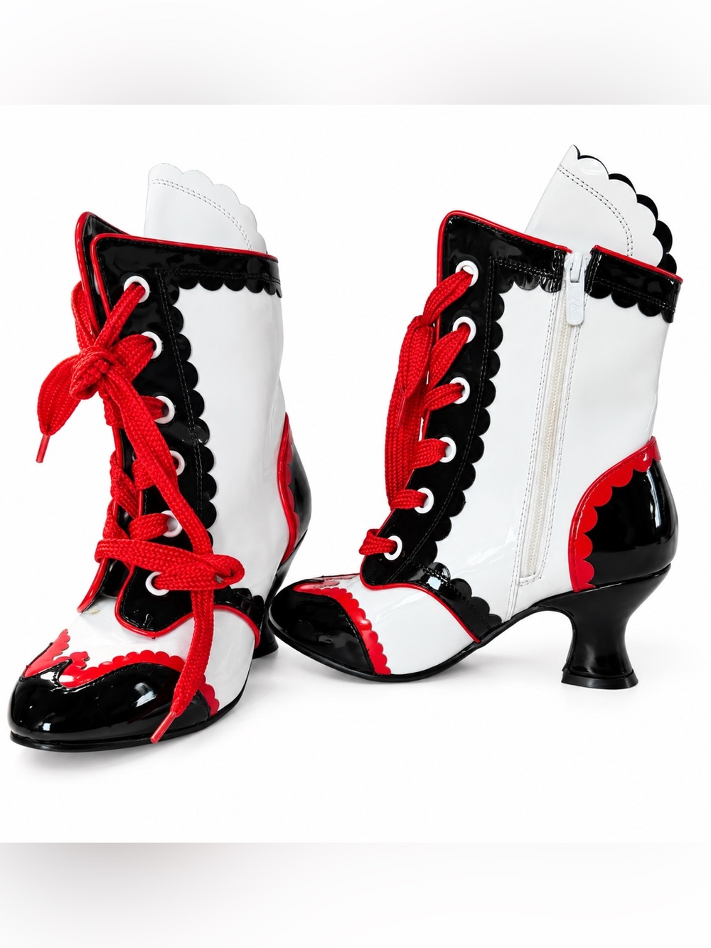 Ellie Shoes Size 8 Victorian Steampunk Red White Black Lace-Up Boots-NW